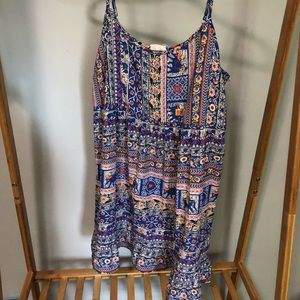 tribal print slip dress with ruffle detail